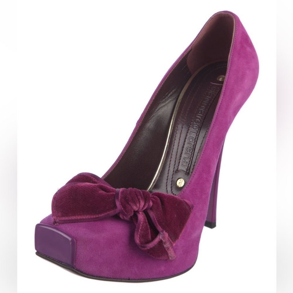 Gianmarco Lorenzi Purple Suede Bow Platform Pumps - Picture 2 of 5